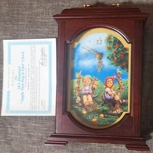 Hummel mantel clock with COA, Goebel apple tree Danbury mint wood clock